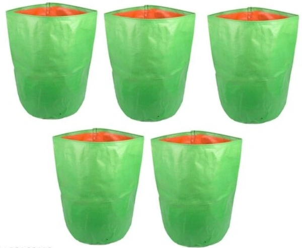 STYLO Green Plastic Plant Bags inner orange Color NutriMax HDPE Grow bags 200 gsm - Green, Plastic, Pot, Pack of 5